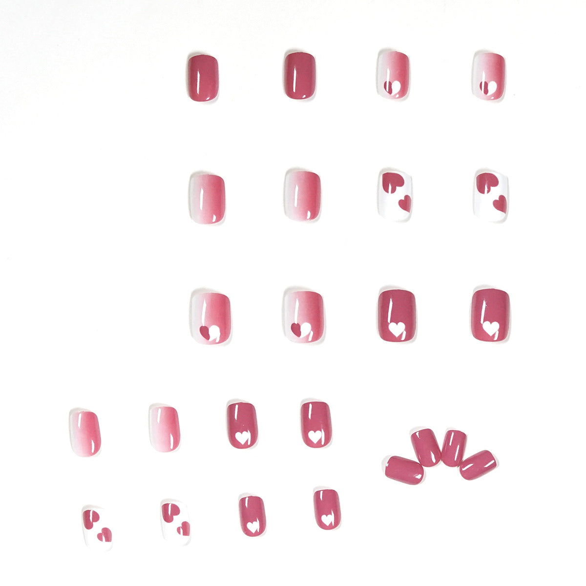 Adesivo de unha em formato de coração de pêssego com grafite de framboesa, unhas postiças, arte de unha finalizada, adesivo removível, venda de fábrica |365nails