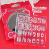 Children press on nails, cartoon 24-piece boxed finished product, sweet and cute children's removable fake nail patch manicure