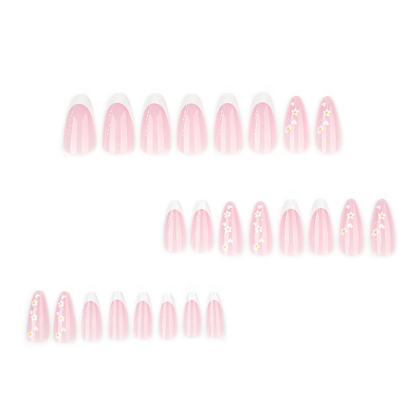 Simple and fresh flower nail art film Short almond nail fake nail French white short press-on nails film|365nails