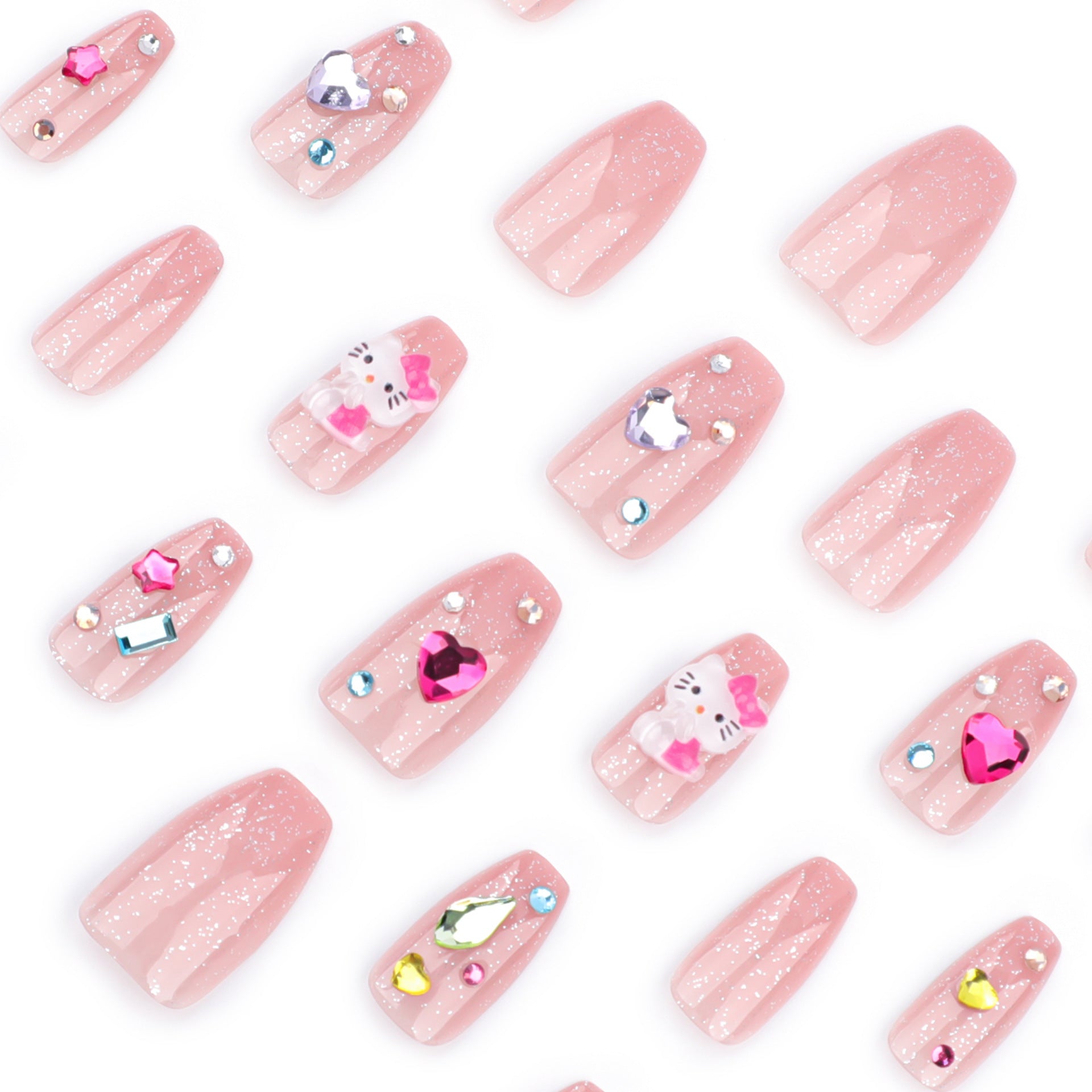 Manicura de viento con un toque de deseo puro, uña postiza japonesa con gemas de diamante brillantes y un ballet corto | 365nails