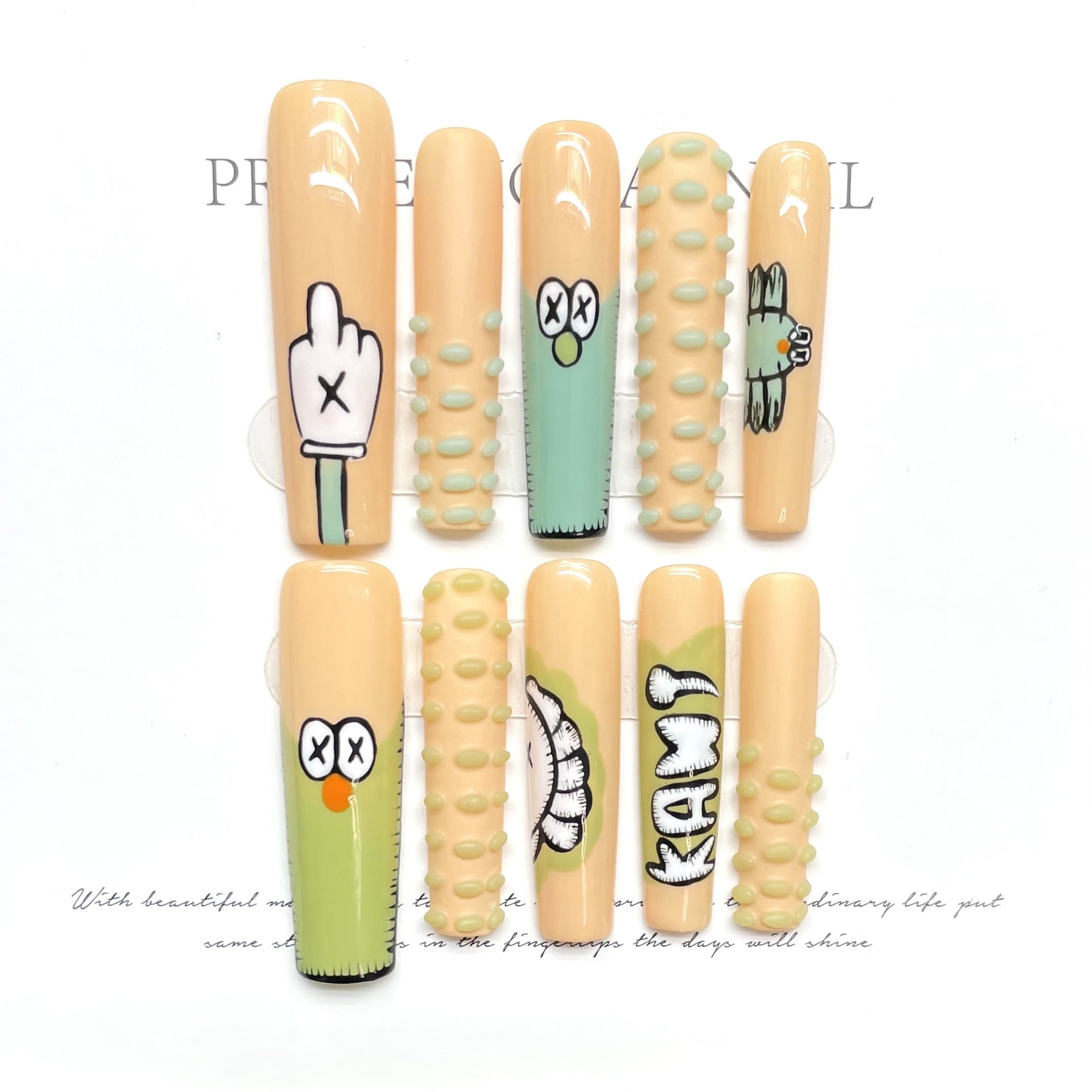 Unhas postiças extra longas, engraçadas, de desenho animado, fofas, feitas à mão, personalizadas, pintadas à mão, removíveis | 365nails