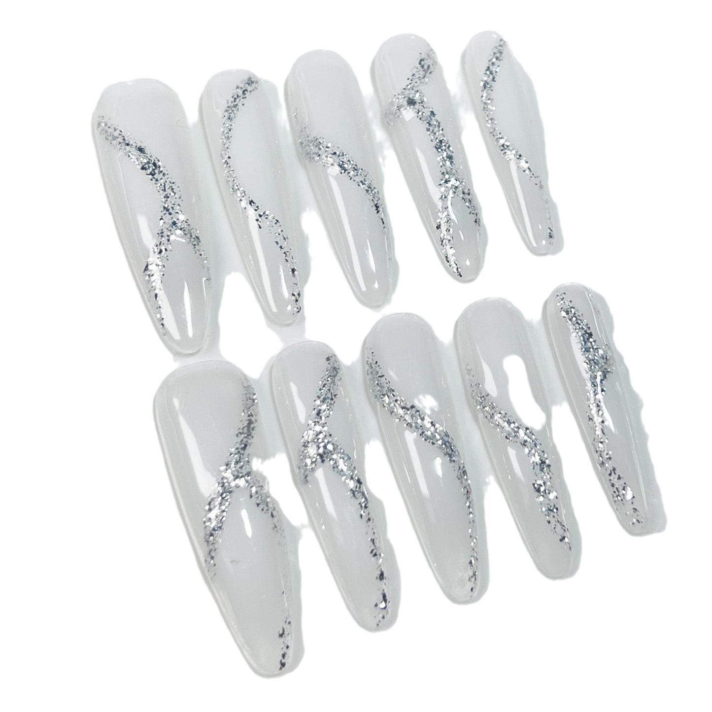 Handmade press-on nails broken flash white moonlight simple temperament elegant nail patch ice through fake nails|365nails