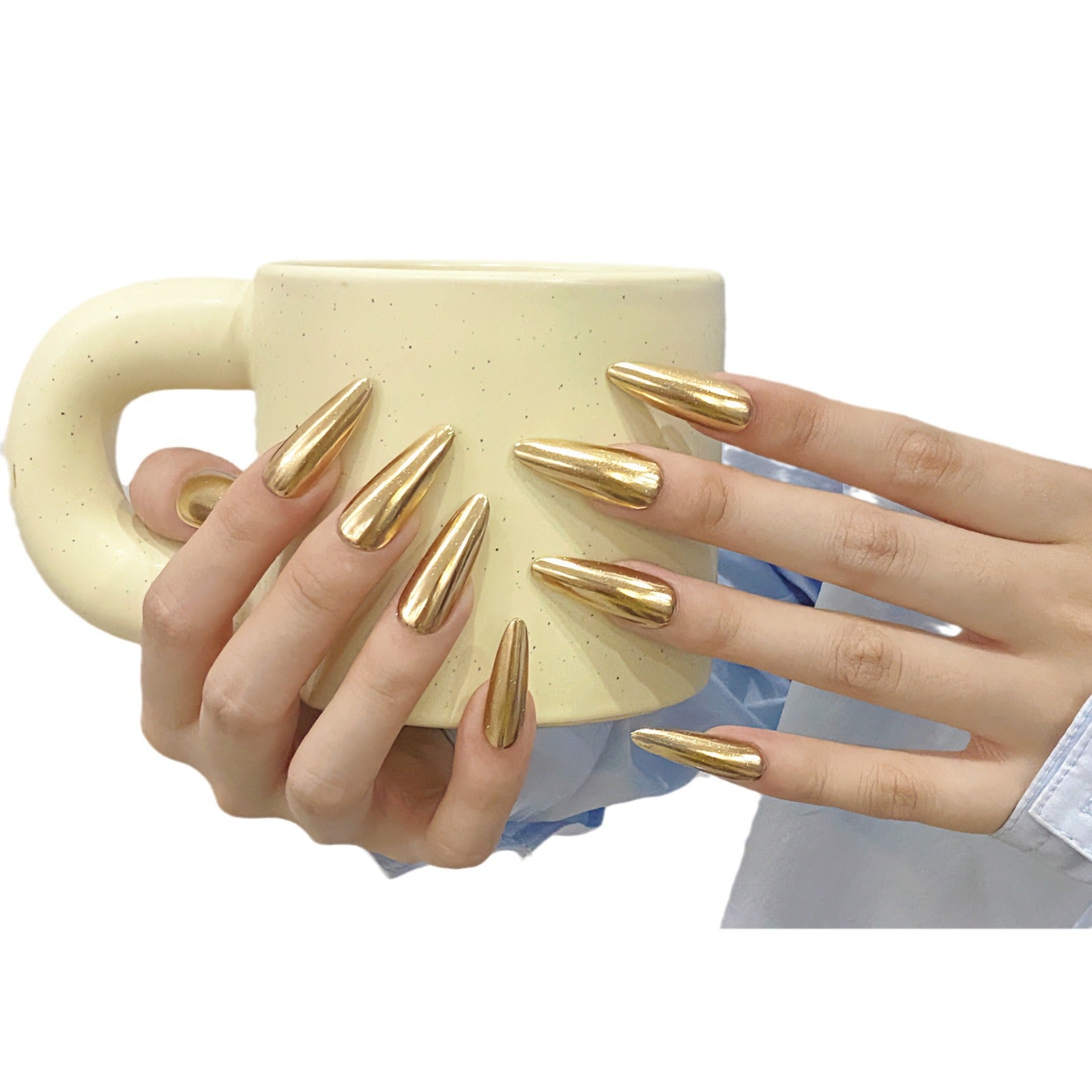 2025 nuevas uñas hechas a mano champán espejo brillante uñas de celebridades de Internet versátiles extraíbles | 365nails