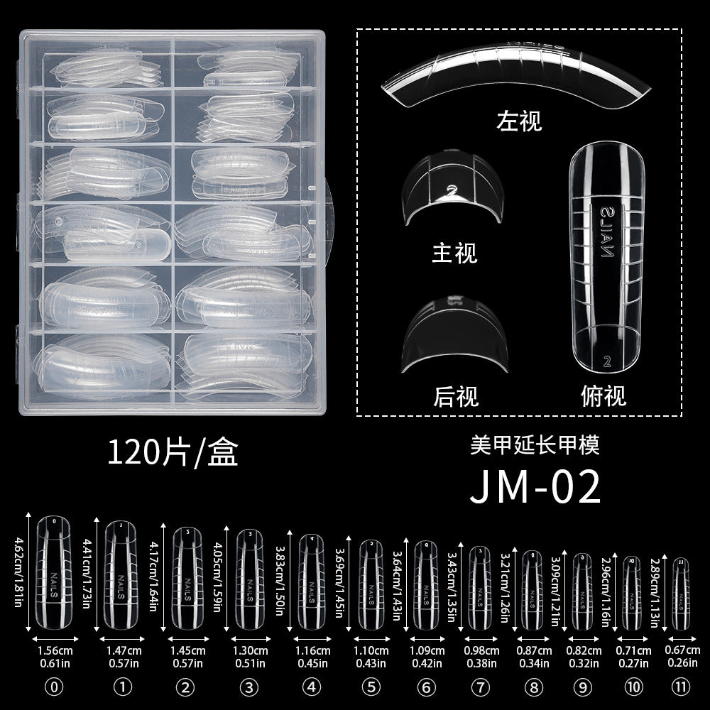 Nail Tips 120 transparent crystal nail molds, boxed with graduated crystal extension nail molds, rapid phototherapy extension nail molds