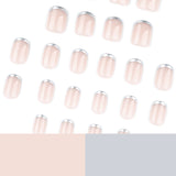 Simple silver French short square press-on nails