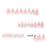 24 pieces 3D bow manicure three-dimensional handmade magic mirror powder wearing nail French love blush fake nail nail piece