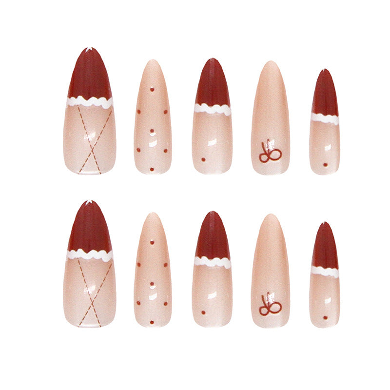 Nail Tips prefabricated nail iced tea burst Christmas red French polka dot bow cat eye removable and wearable|365nails