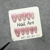 Almond nail simple flash cat eye nail art ice through short handmade press-on nails factory wholesale|365nails