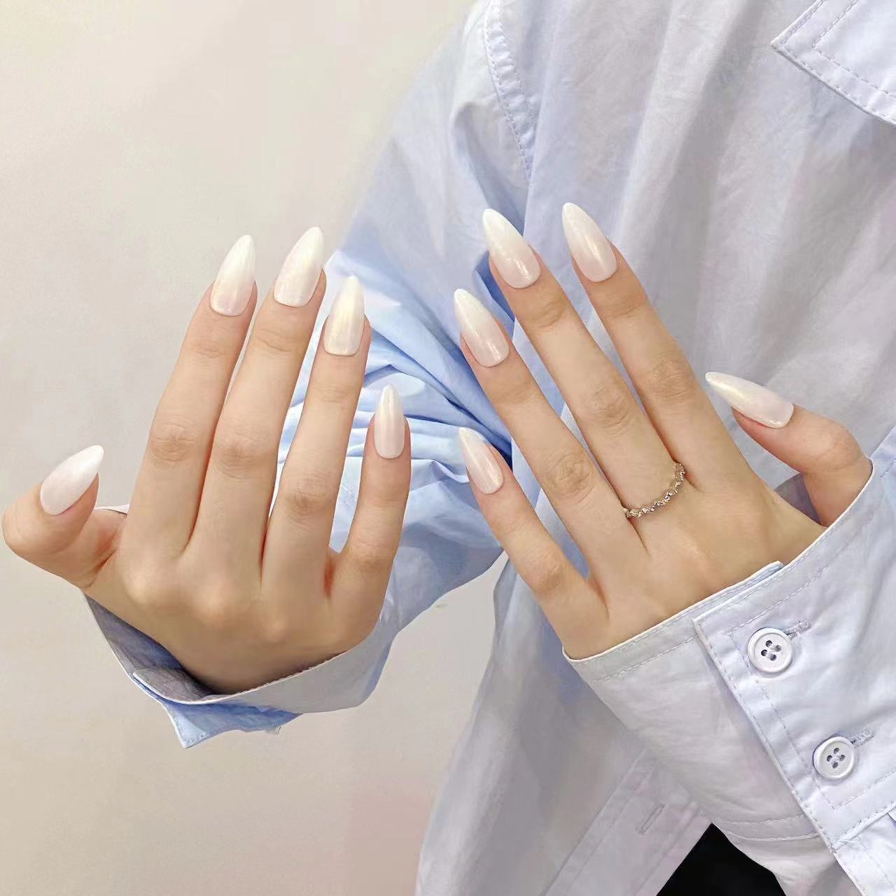 Uñas postizas hechas a mano (2025), populares, con luz de luna blanca, sencillas y versátiles, con fototerapia | 365nails