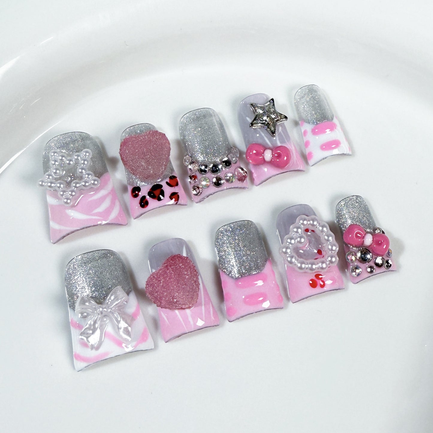 Armadura bico de pato, estampa de leopardo fofa e doce, gelo feito à mão, unhas de pressão, atacado de fábrica | 365nails