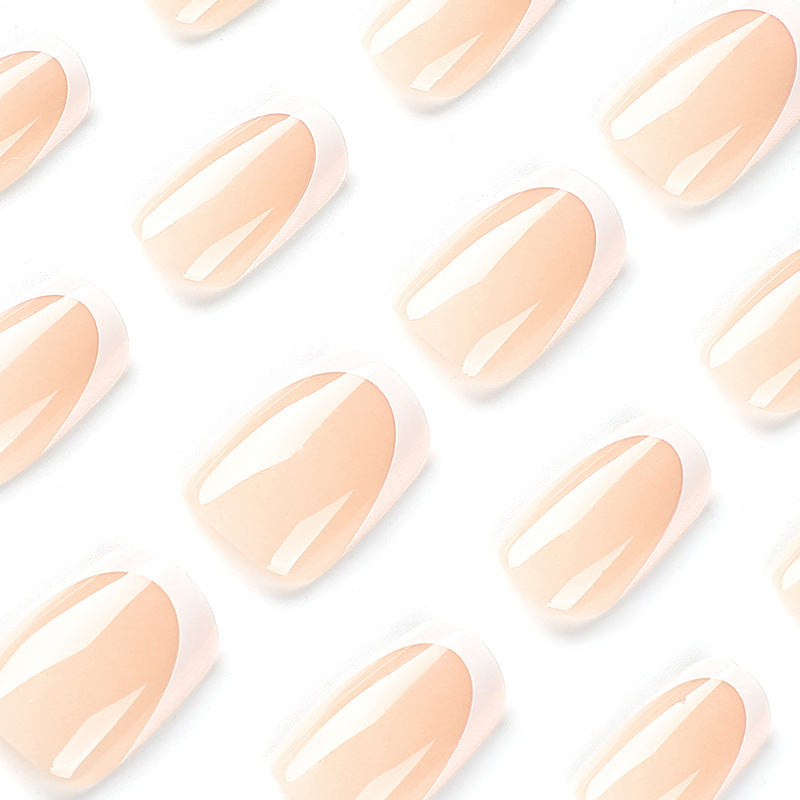 Wear nail wholesale naked skin tone square simple ins wind white edge French nail piece wear nail piece fake nail