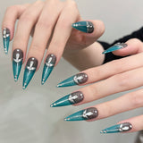 estilo doce e descolado meninas sensuais unhas postiças de metal verde unhas removíveis usáveis | 365nails