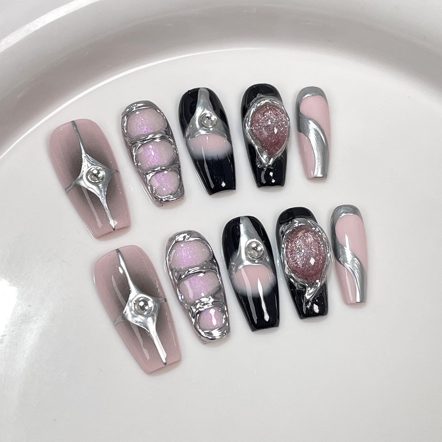 Unhas postiças artesanais Sweet Cool Spice Girl Spar olho de gato médio e longo Nail Art Patch Heavy Industry Pintadas à mão Vestíveis |365nails