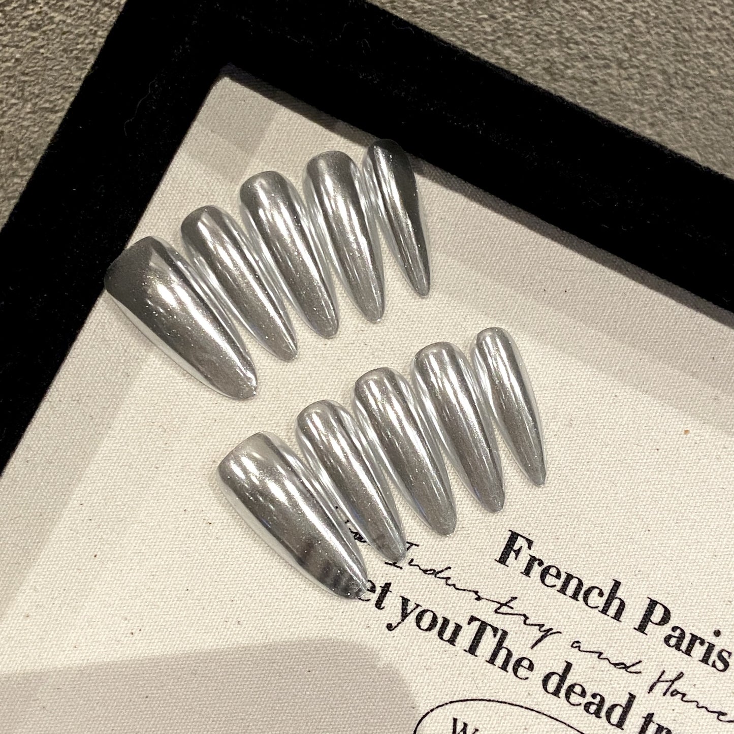 Black Silver Mirror Carbon Gun Nail Technology Dark Metal Nail Art Wear Nail Products fake nails | 365nails