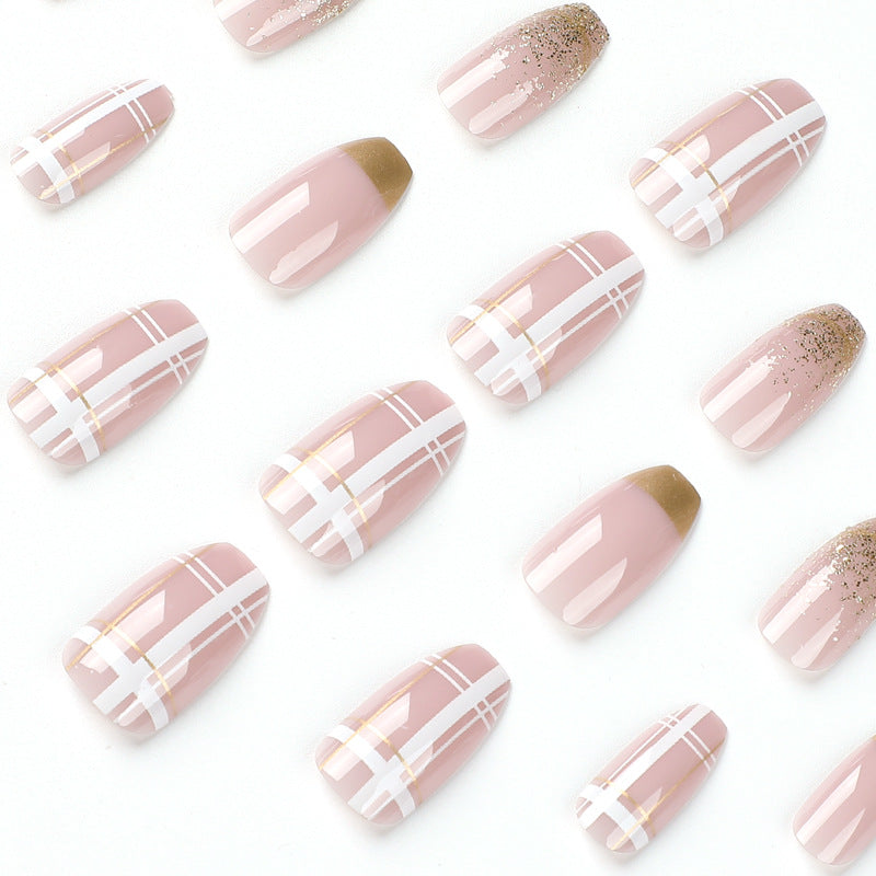 Press-on nails finished product wholesale Press-on nails, French Phnom Penh gold foil plaid nail patch Press-on nails wholesale nails|365nails