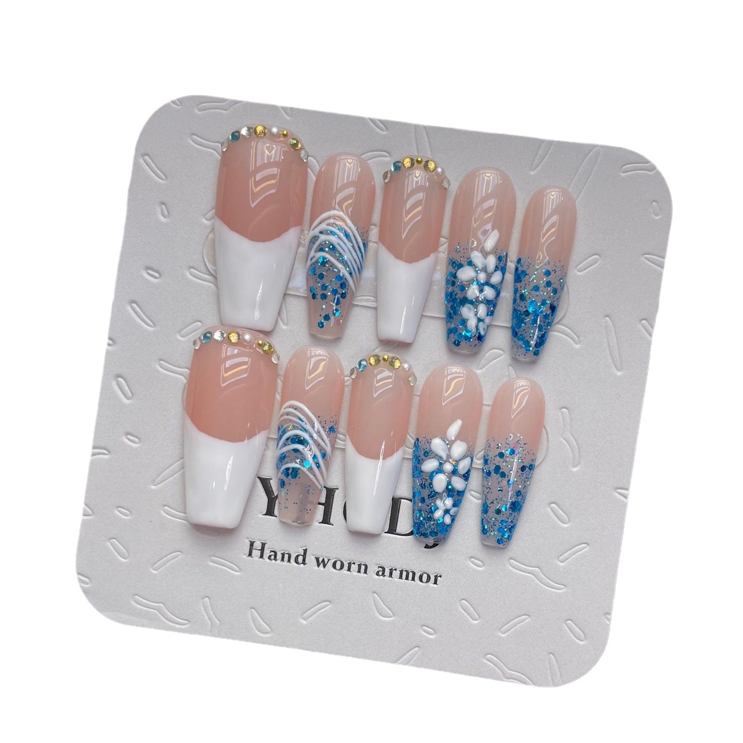 Extra long French wearing glitter nail art fake nails sticker finished product sexy and exaggerated Europe | 365nails