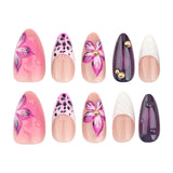 Manicure francesa com estampa de leopardo rosa e borda branca 3D com explosão de flores tridimensionais |365nails