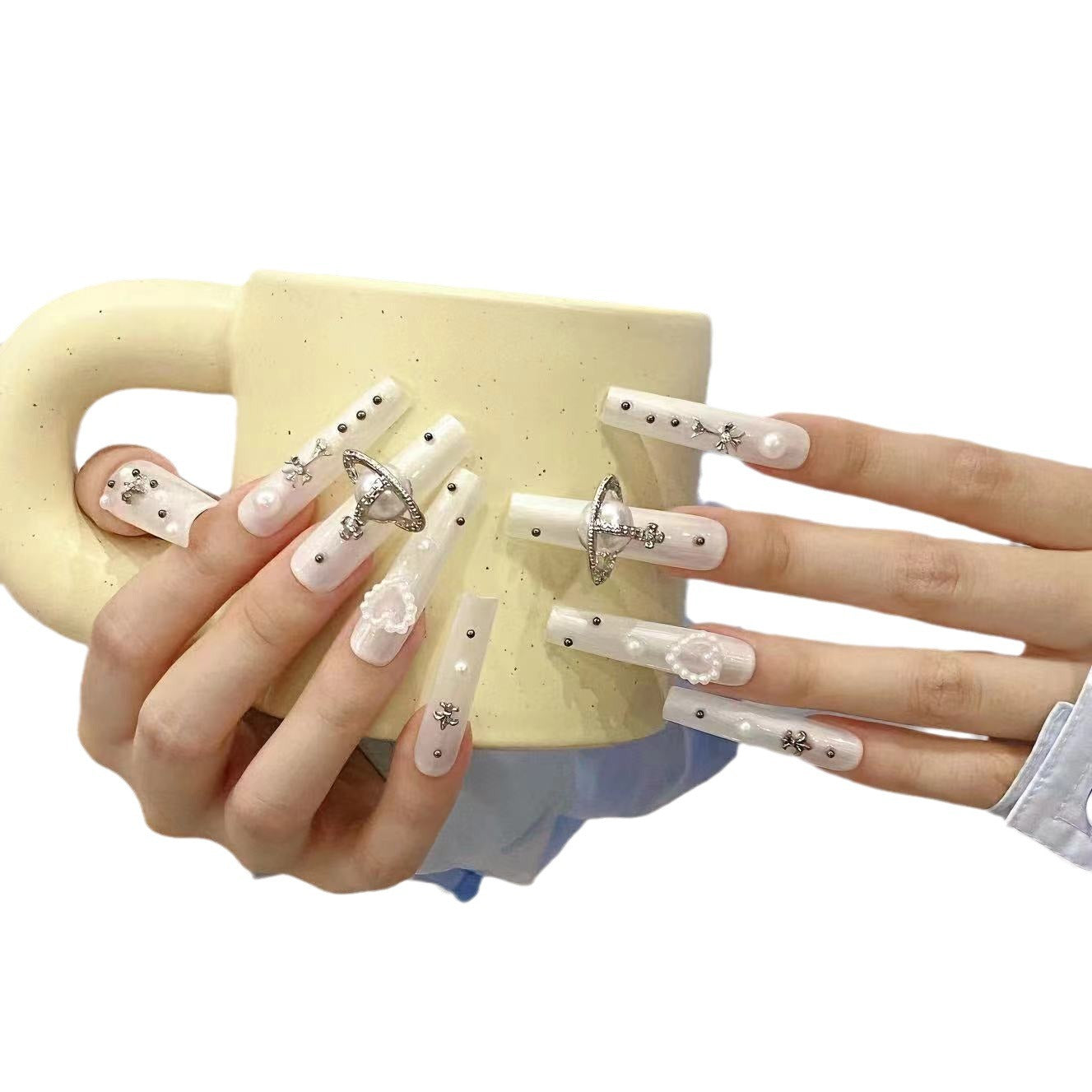 Extra long funny cartoon cute handmade nails personalized hand-painted fake nails removable | 365nails