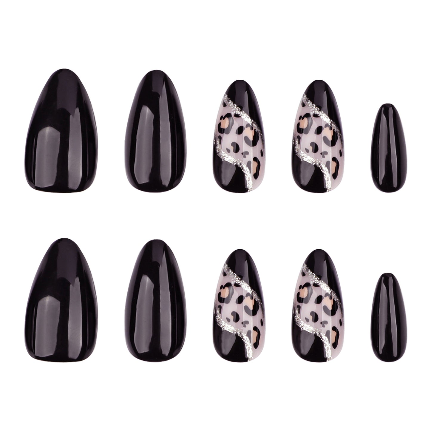 Autumn and winter leopard print splicing wearing armor simple black solid color autumn manicure fake nails fake nails|365nails
