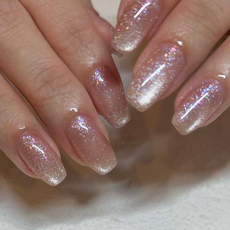 hot-selling solid color cat eye wearing nail removable short nude fake nail nail patch finished nail piece|365nails