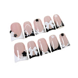 Duck bill nail black and white contrasting color ice-through French bow Handmade press on nails wearable fake nail|365nails