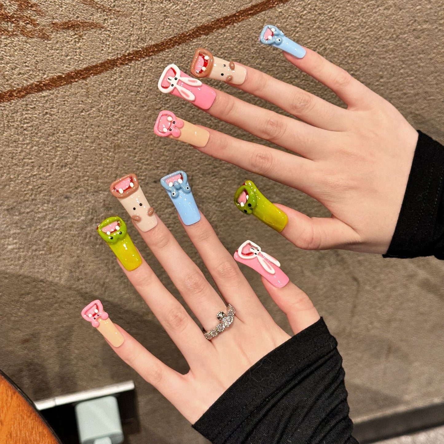 Frog frog duck bill fun cartoon ugly cute big mouth nail art finished product press-on nails removable pure handmade | 365nails