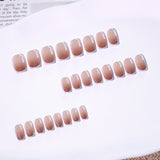 Nude gradual change French white coated short square press-on nails