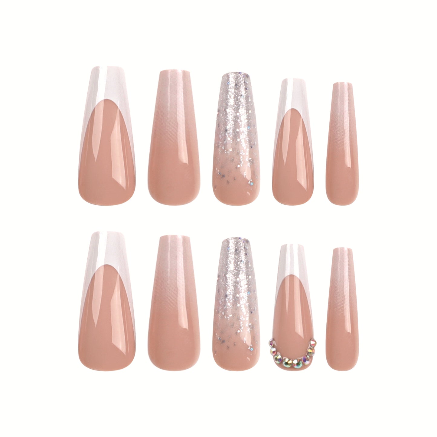 Classic French wholesale glitter gradual change nail art color diamond point drill removable fake nail finished product|365nails