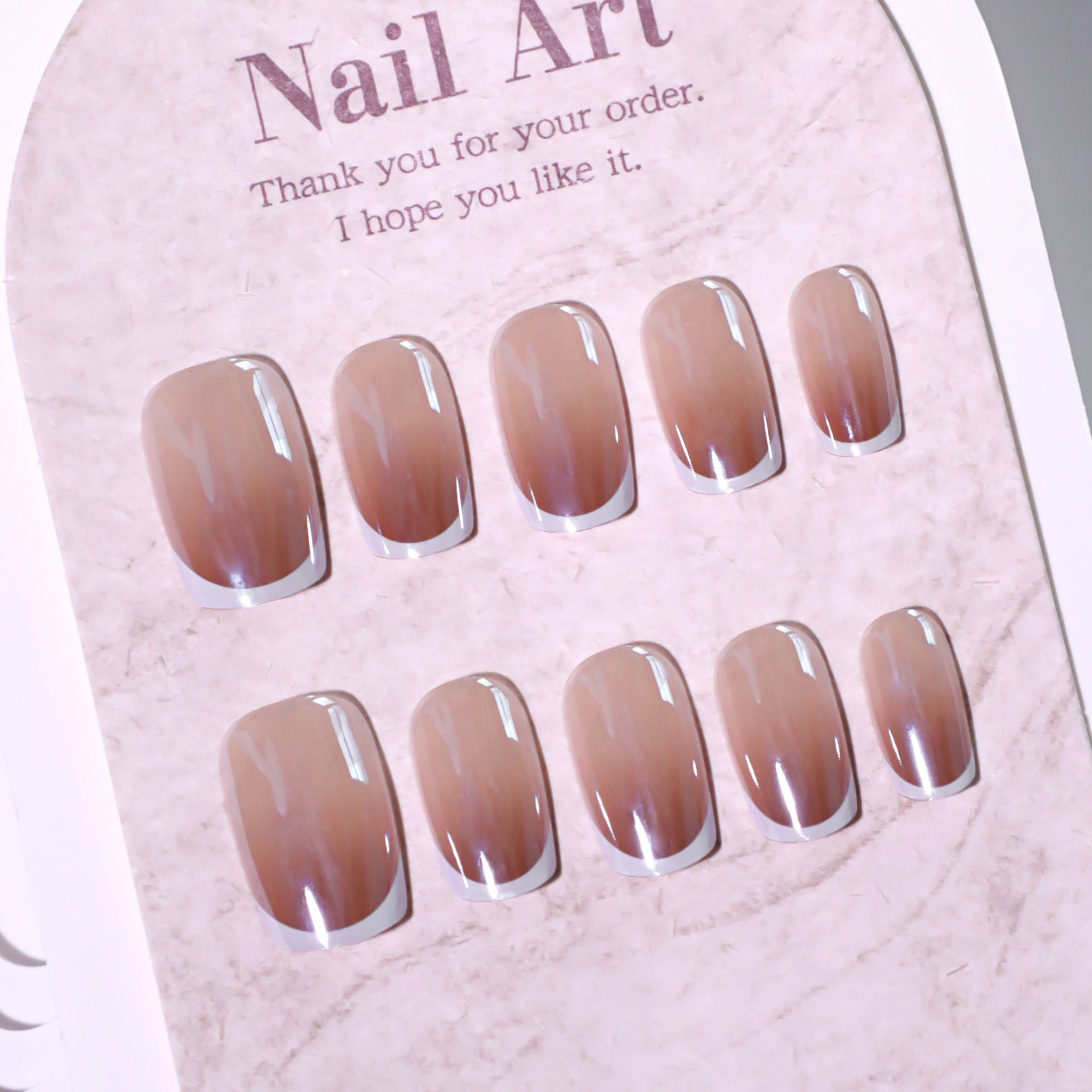 Nude gradual change French white coated short square press-on nails