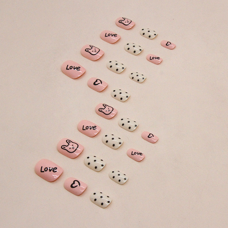 Short pink cute rabbit stick figure manicure love childlike sweet kids nails|365nails