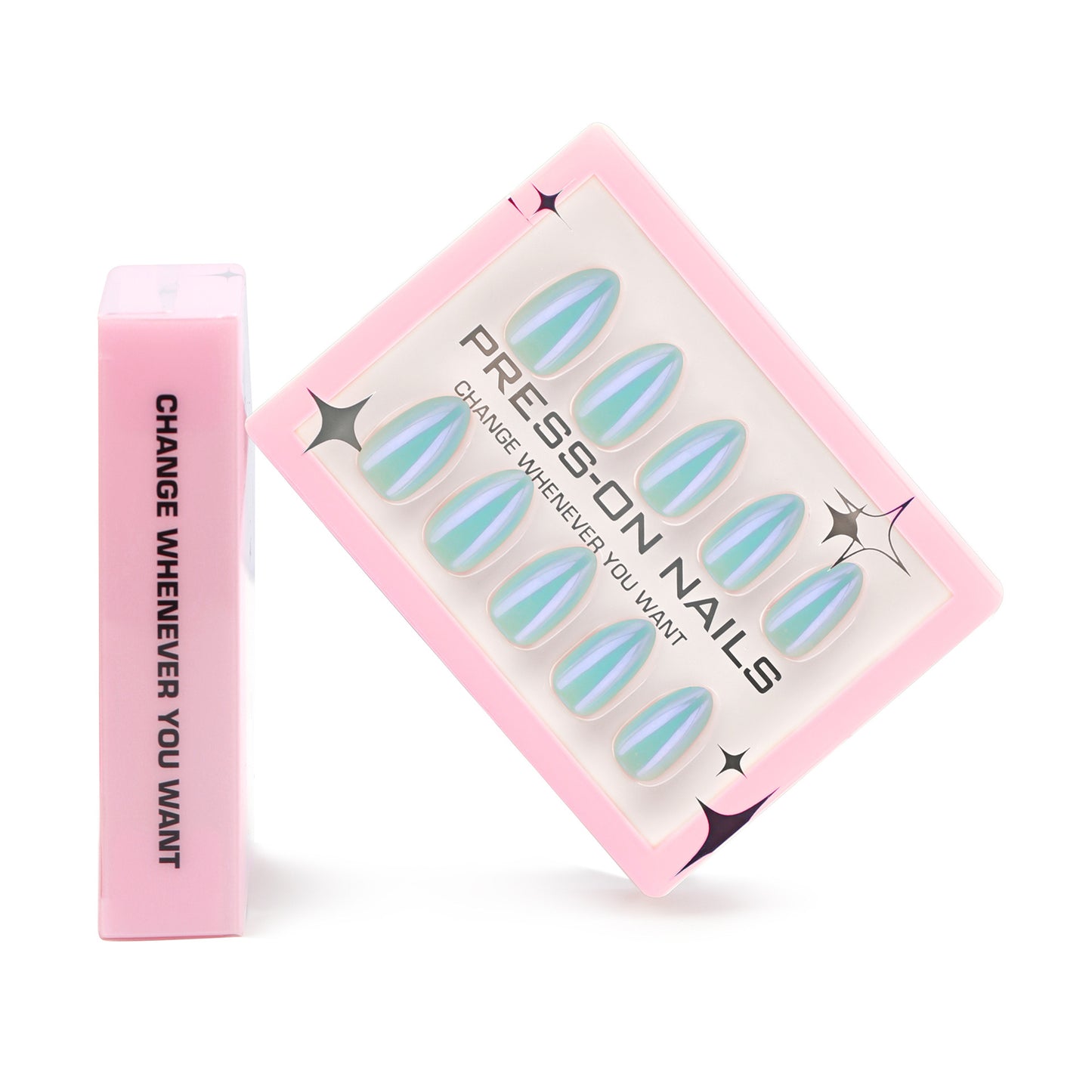 Blazing Blue Aurora Cat's Eye Short Almond press-on nails