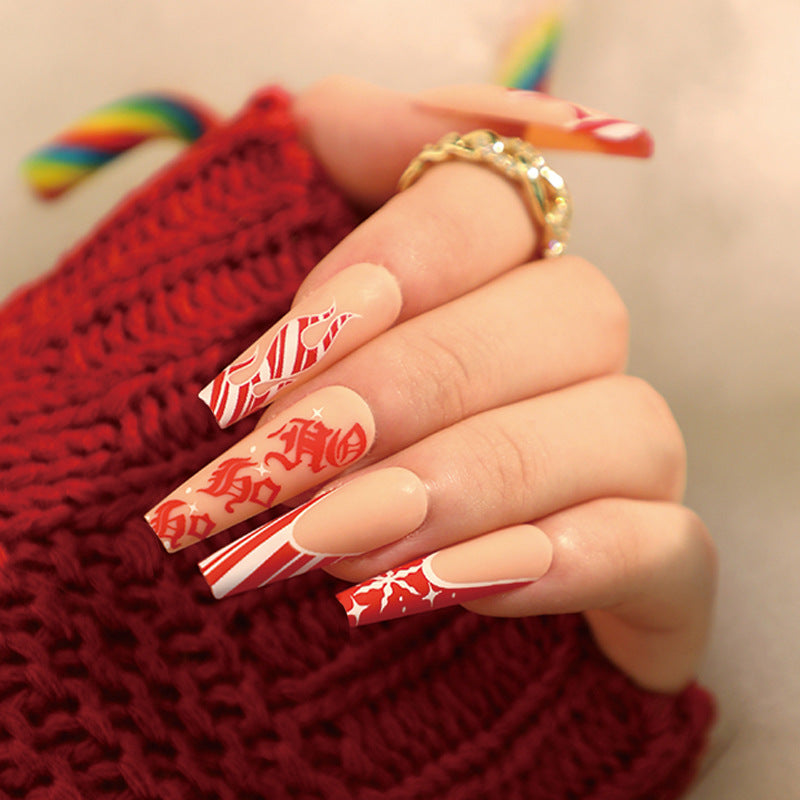 Wearable manicure Flame Snowflake Christmas Wearable manicure Long nail sticker Removable nail piece Wholesale|365nails