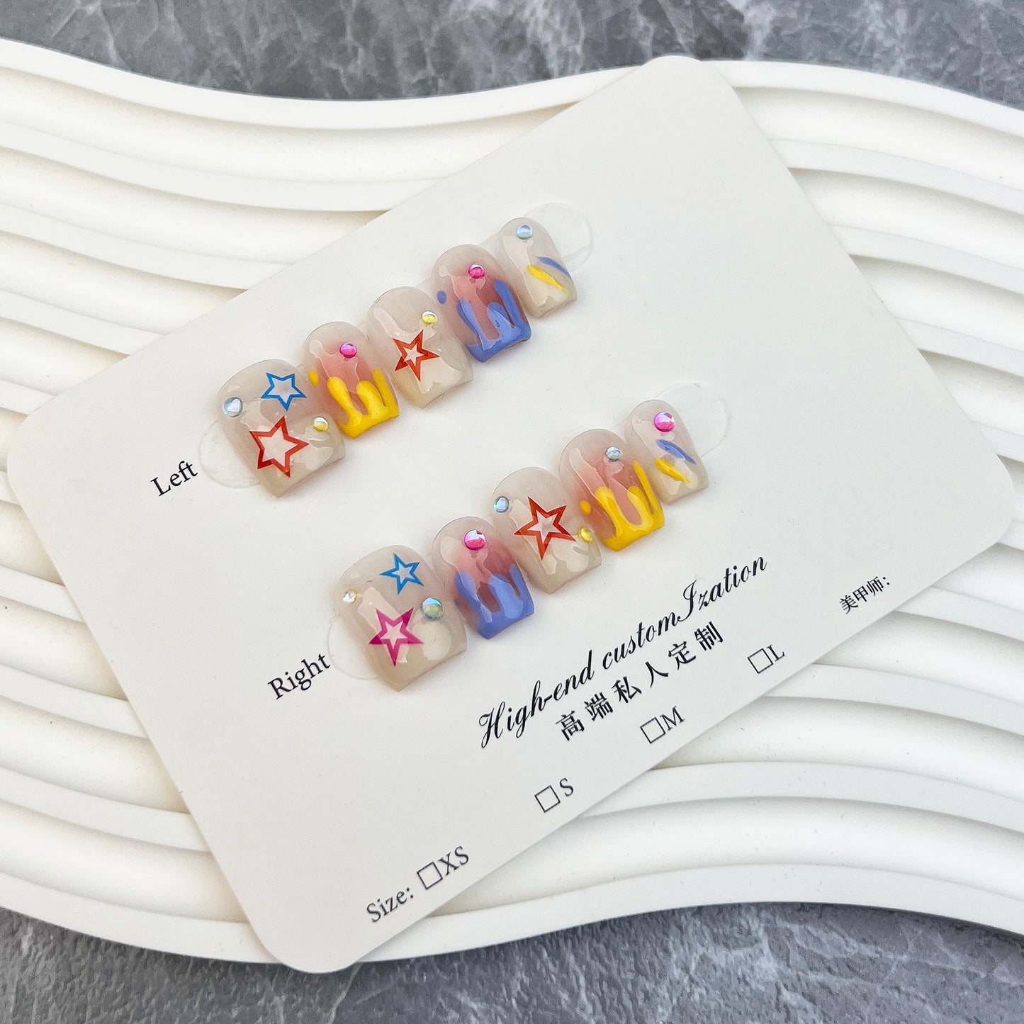 Handmade Press-on Nails Finished Nail Patch Cute Star Graffiti Short Nail Patch Detachable Wearable Nail Patch|365nails