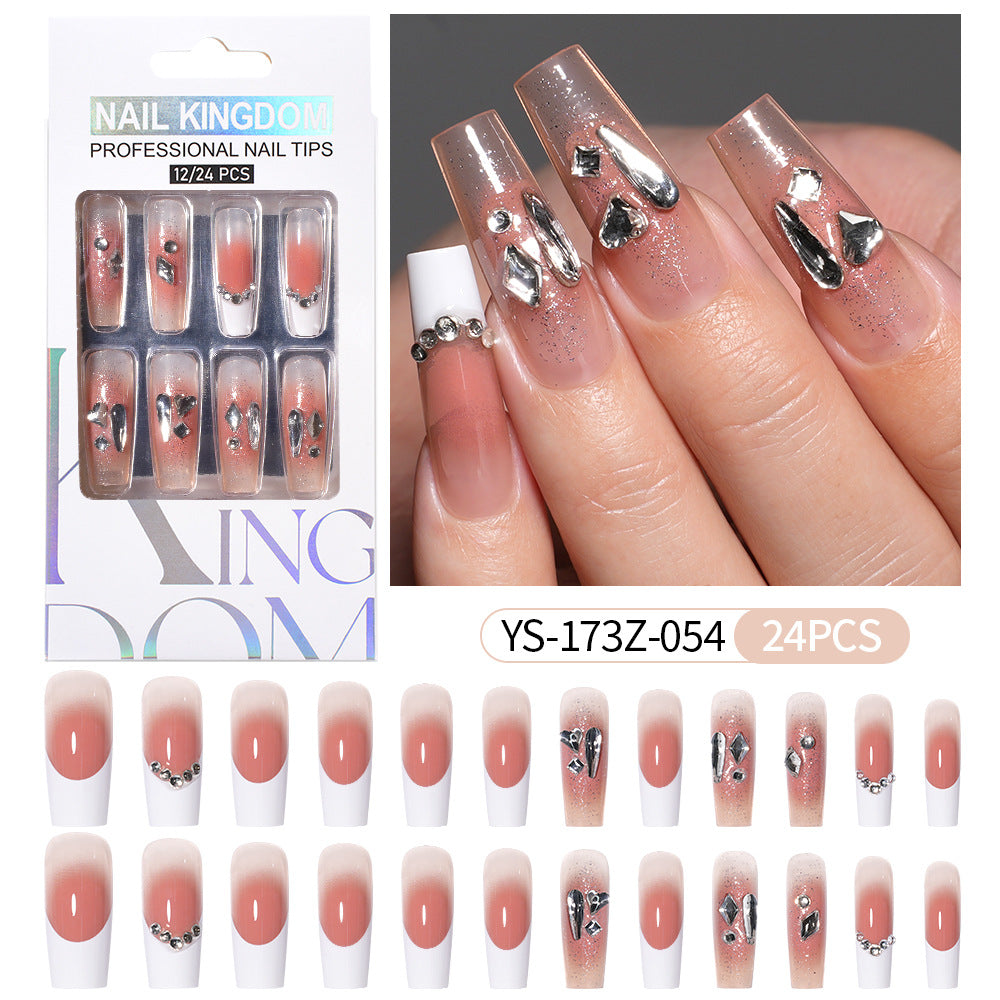 Press on nails fake nail patch extension nail Spice Girl medium rectangle removable 24 pieces with drill manicure