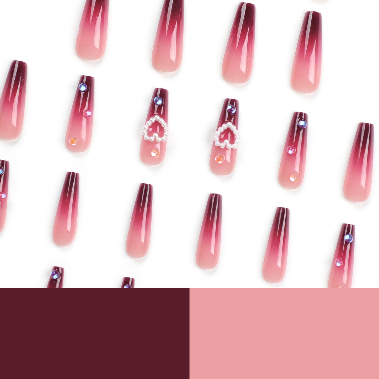 long style gradual change manicure wear nail piece burgundy gradual change fake nail wear nail sticker wholesale|365nails