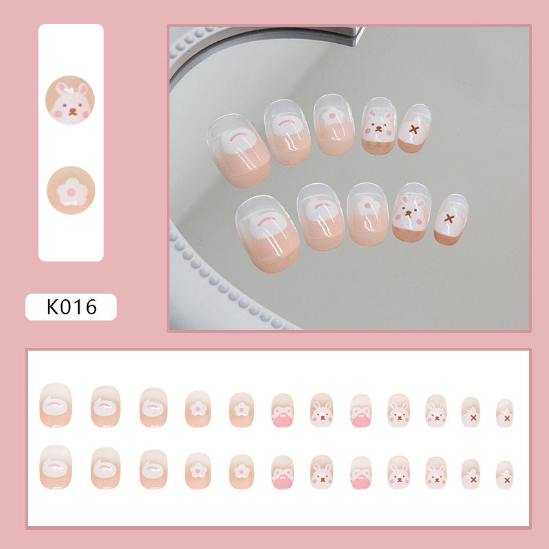 Unhas decoradas com flores de coelho fofo para crianças, 24 peças | 365 unhas