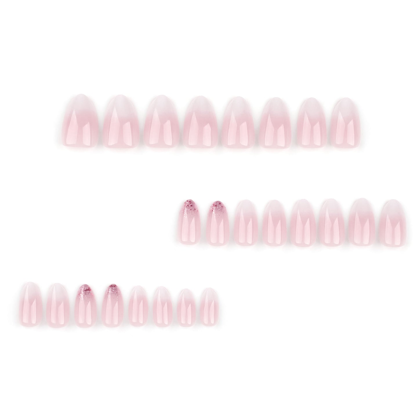 Unhas falsas com glitter, arte em unhas simples francesas, rosa e branco, mudança gradual, removível, curtas e com ponta curta|365nails
