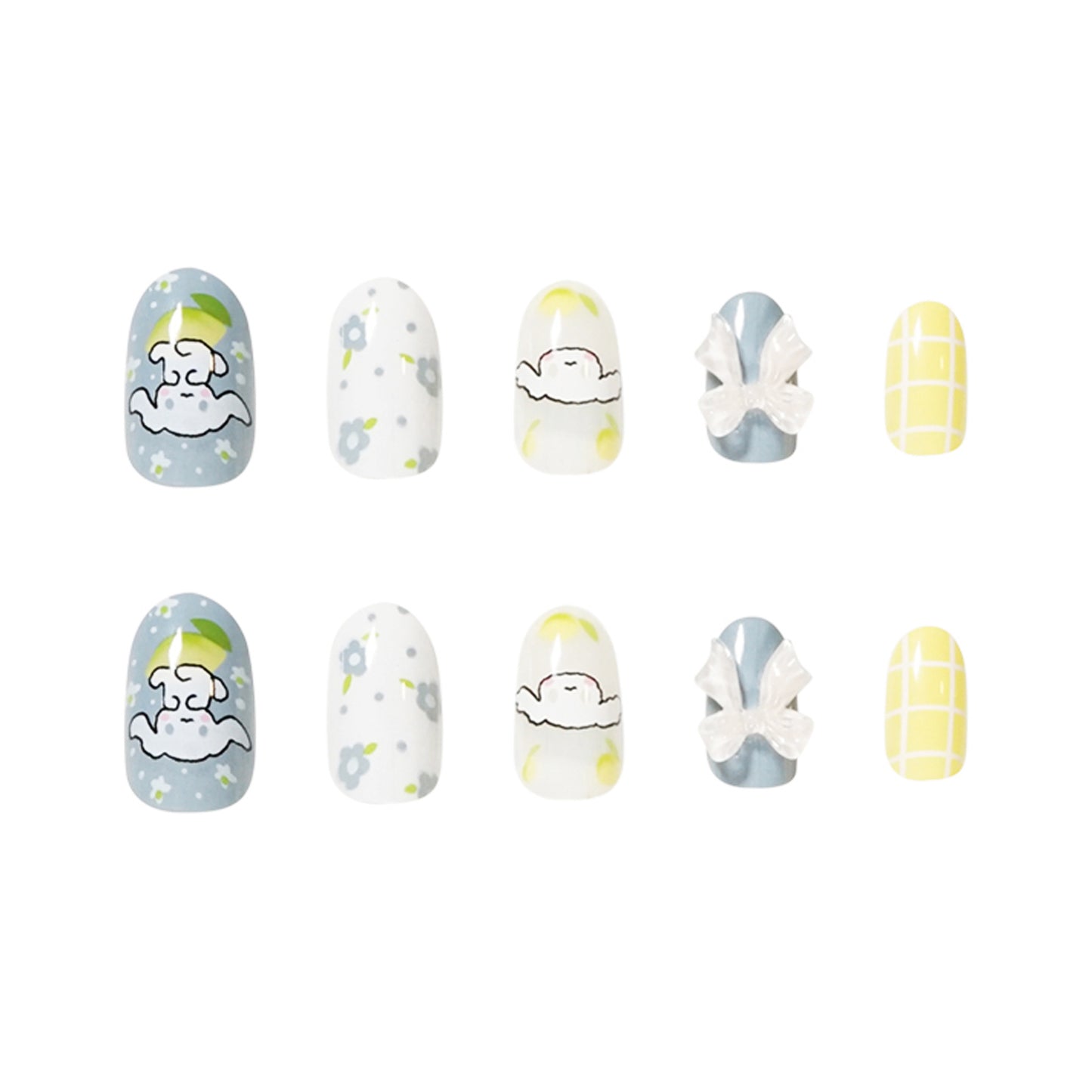 Internet celebrity cute cartoon Yugui dog wearing armor short round nail piece finished product wholesale bow nail piece|365nails