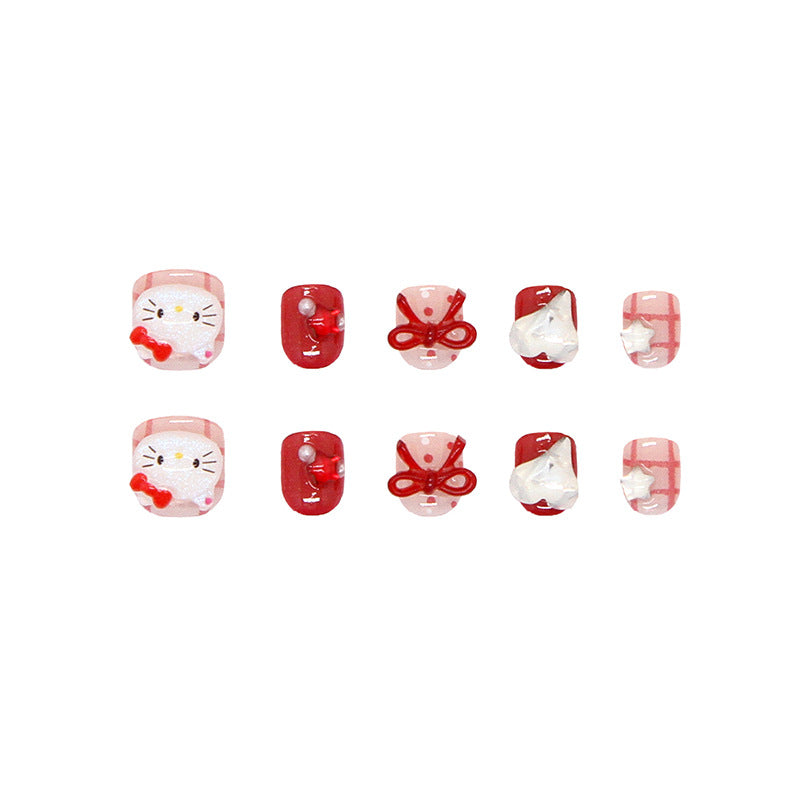 Uñas postizas con lunares, rayas, lindos gatos, brillo, amor, estrellas, perla, dulces y divertidas, uñas infantiles | 365nails