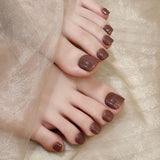 Solid color whitening simple almond nail glossy Maillard brown hand and foot set handmade nails | 365nails