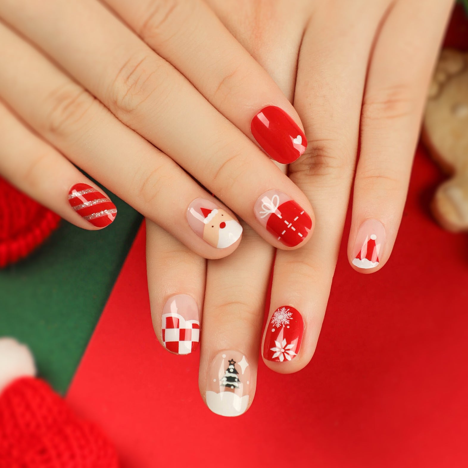 Adesivos populares para unhas, adesivos para unhas curtas de Natal, adesivos removíveis para unhas com pressão, produtos acabados no atacado|365nails