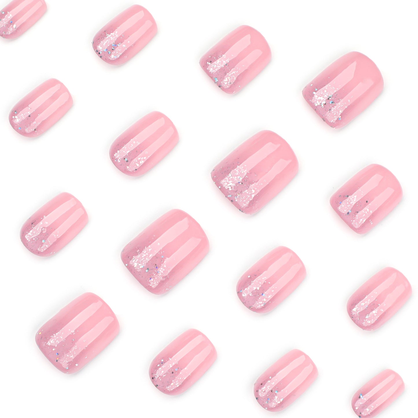 Reverse French gold glitter gradual change simple short square press-on nails