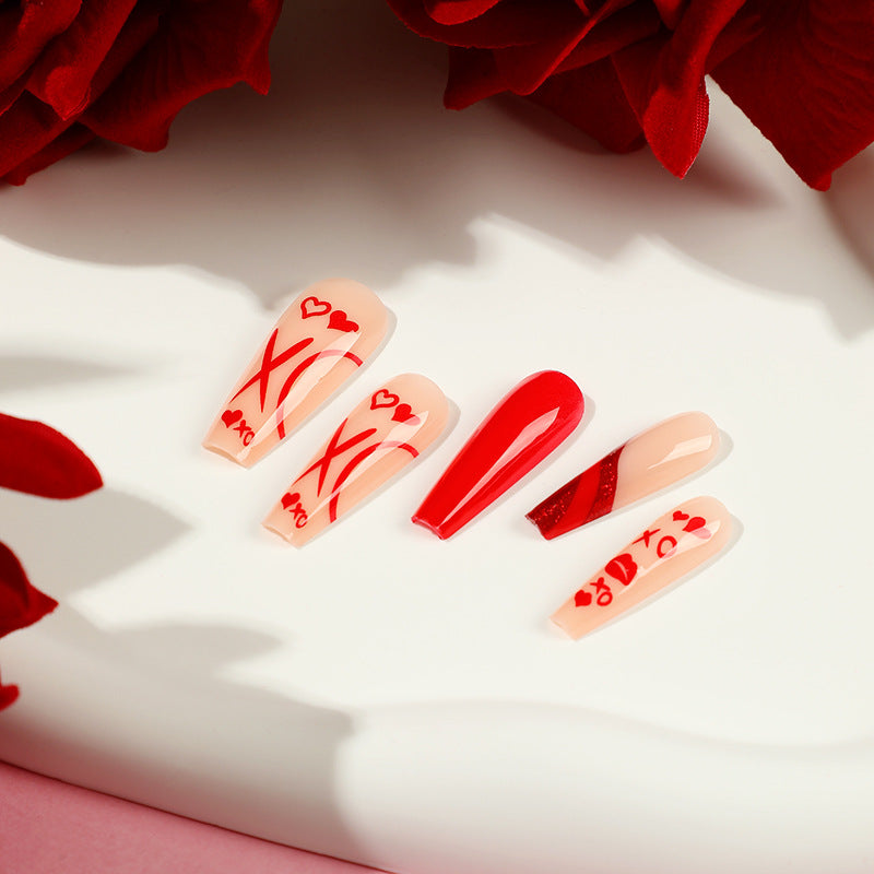 Wear nail pads wholesale Valentine's Day hypotenuse red French love lip print red wear nail manicure wear nail|365nails