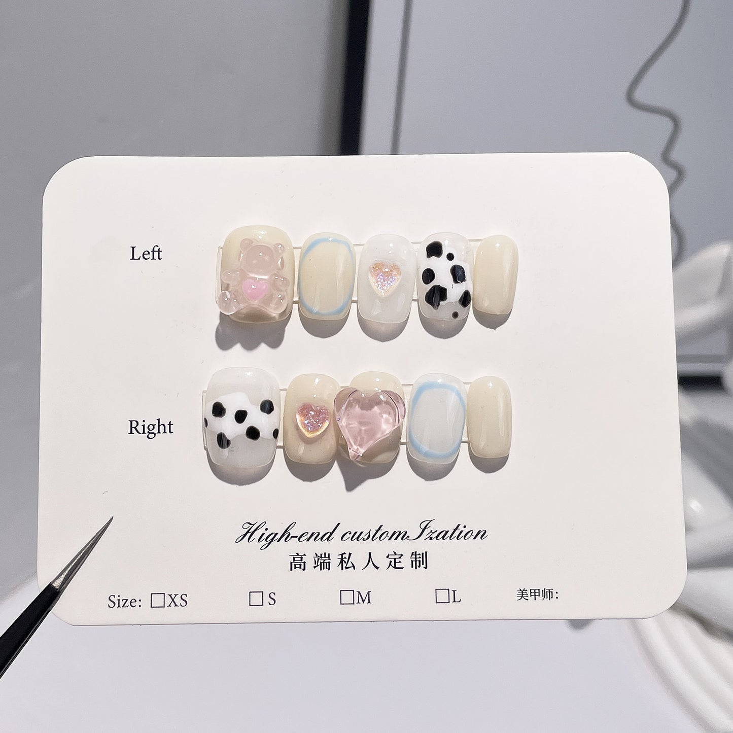 Handmade Press-on Nails Love Bear Cow Pattern White Nail Sticker Wearable Nail Patch Cartoon Cute Nail Patch|365nails