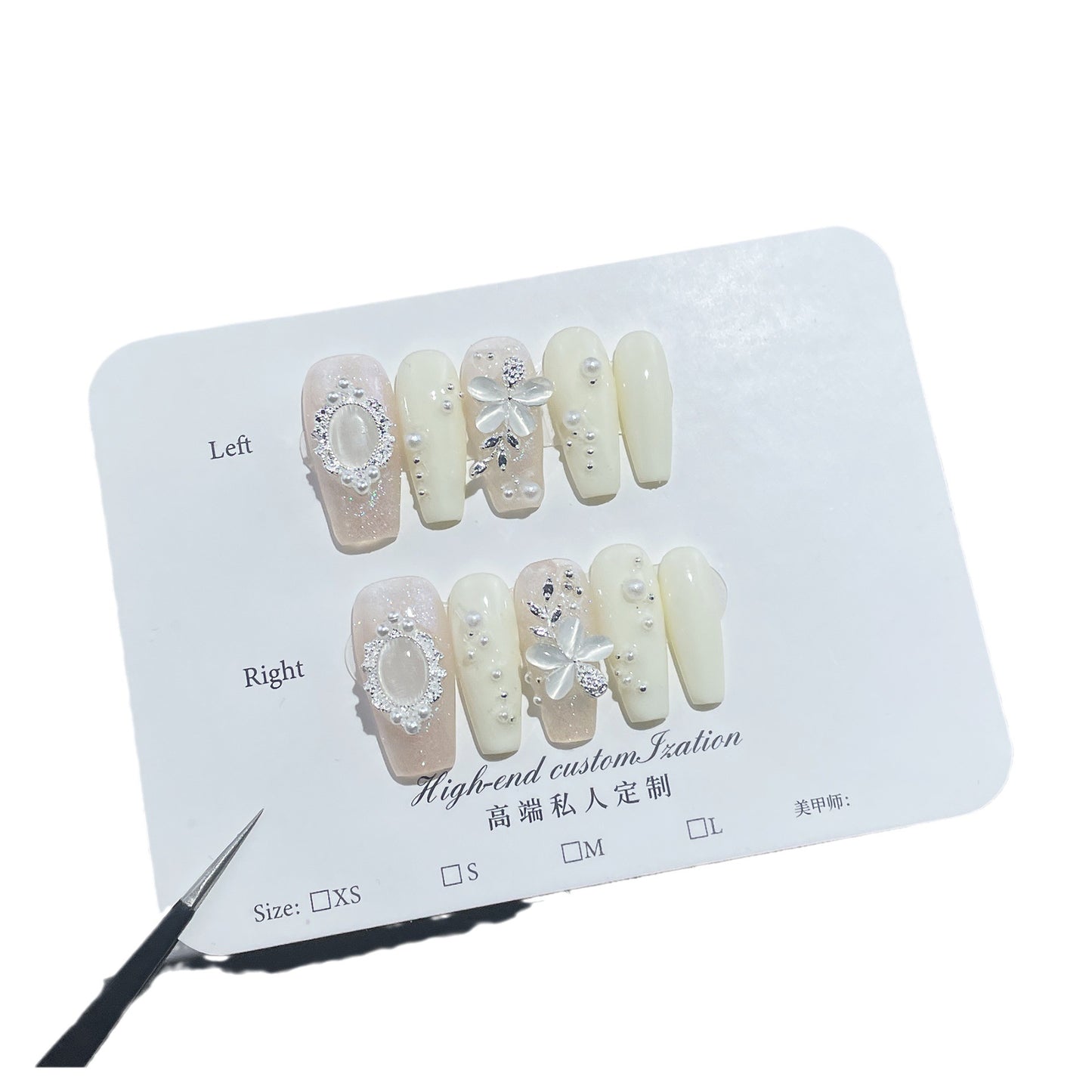 Unhas postiças artesanais, flor de opala perolada, médias e longas, adesivo de unha leve e luxuoso premium | 365nails