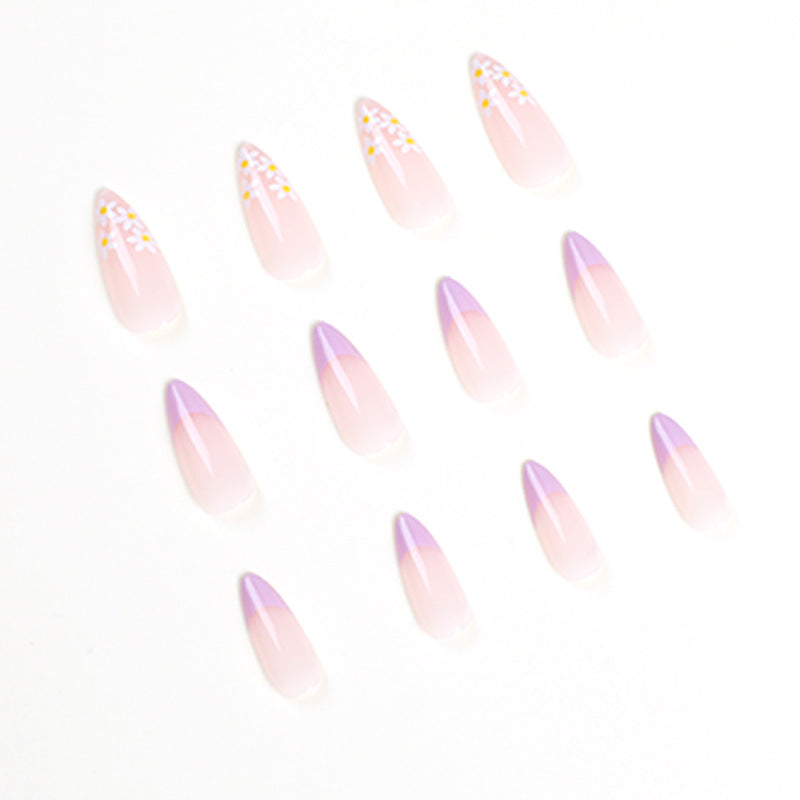 Fake Nail Patch French Nail Art Floral Nail Art Light Purple White Nail Patch press on nails|365nails