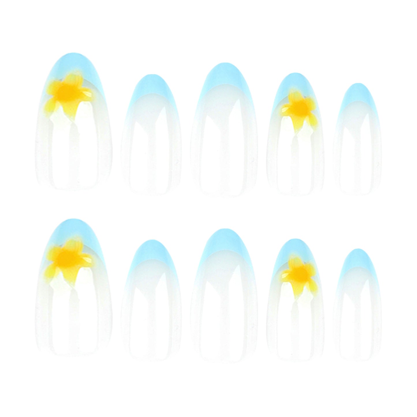 French blue simple nail art film short short round wearing fake nails 3D tropical flower press-on nails wholesale|365nails