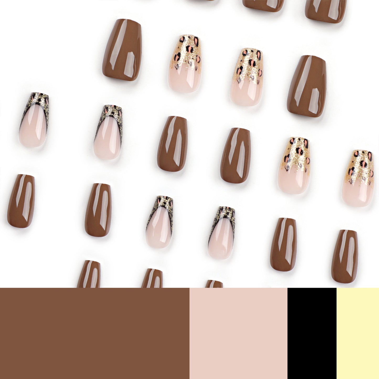 Autumn Brown Simple Wear Nail Patch Gold Glitter Leopard Print Nail Art Ballet Finger Nail Patch Nail Patch|365nails