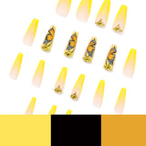 Unhas postiças francesas chanfradas amarelas premium com strass borboleta, atacado de unhas postiças, vestindo armadura | 365 unhas