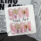 Medium and long square handmade press-on nails, three-dimensional engraving, sweet and explosive long nail art finished product factory wholesale|365nails